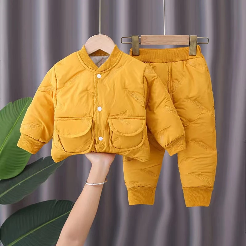 儿童棉服套装春秋款男女童加厚棉衣棉裤外穿中小童保暖夹棉两件套