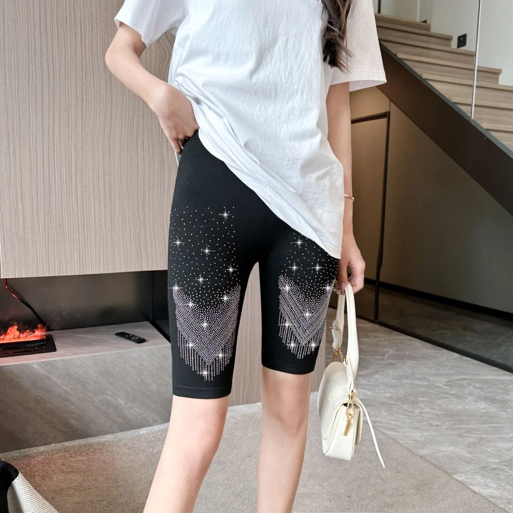 夏季莫代尔欧货新款烫钻薄款安全裤骑行运动裤时尚外穿打底短裤子