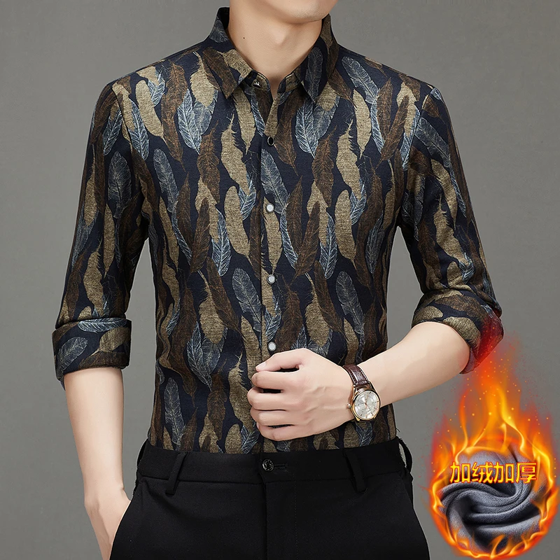 【棉羊毛+桑蚕丝】男士商务休闲高档长袖衬衣加绒加厚衬衫时尚Y6