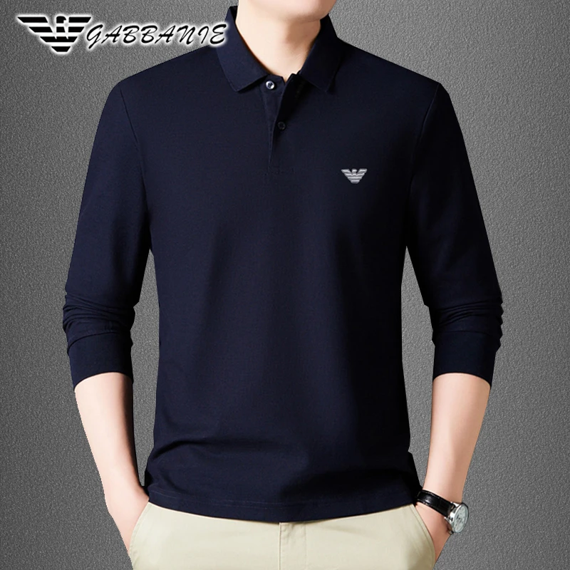 【海外正品专柜轻奢】男士秋冬长袖纯棉休闲大码宽松纯色POLO衫翻领