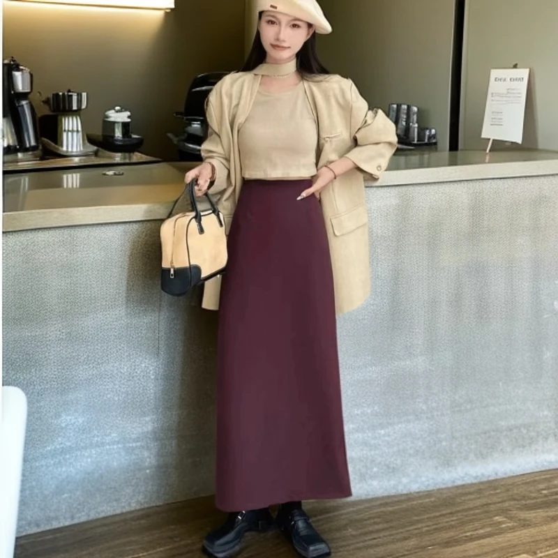 安格拉红流行元素高腰包臀长a裙【75/90】2024新品显高显瘦金典百搭