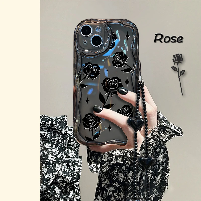 奶油纹暗黑玫瑰花朵苹果13华为高级感vivo透明oppo防摔手机壳女软