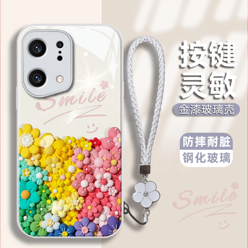 适用OPPOfindx5pro手机壳粘土花花金漆玻璃壳软边全包防摔保护套