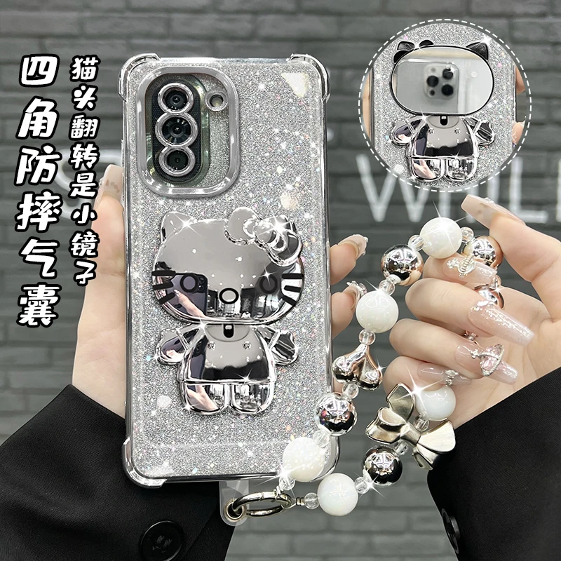 适用【华为】nova10/nova10pro四角防摔电镀猫咪镜子支架手机壳