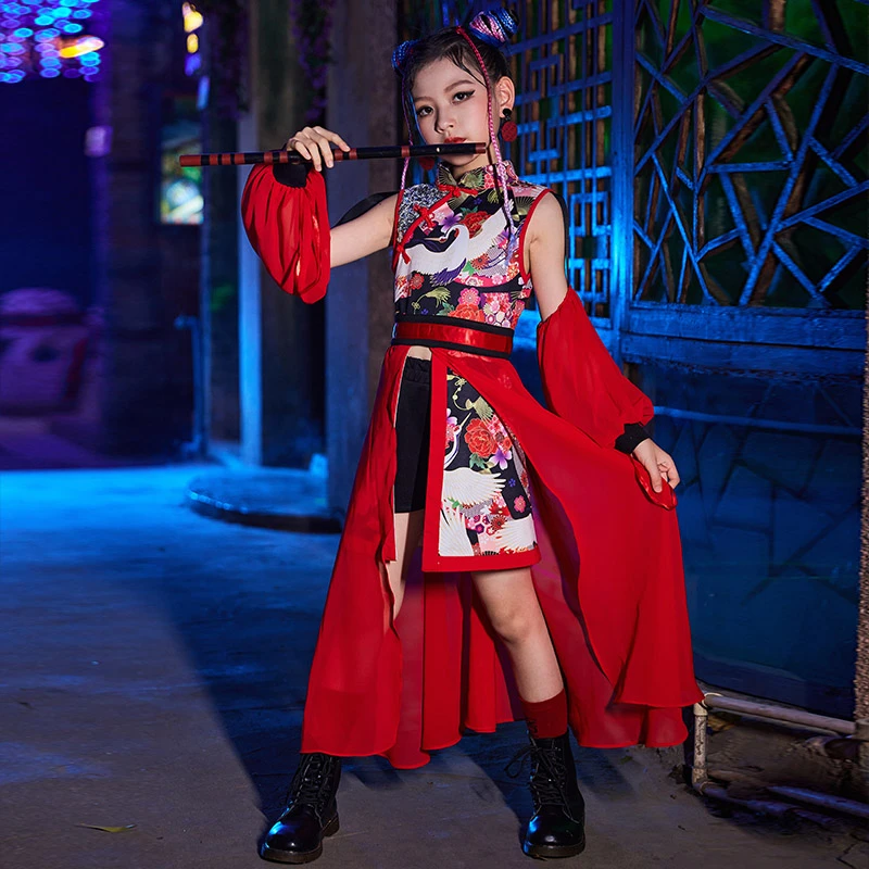 中国风儿童演出服女童爵士舞服装表演服女孩汉服舞蹈服走秀套装潮