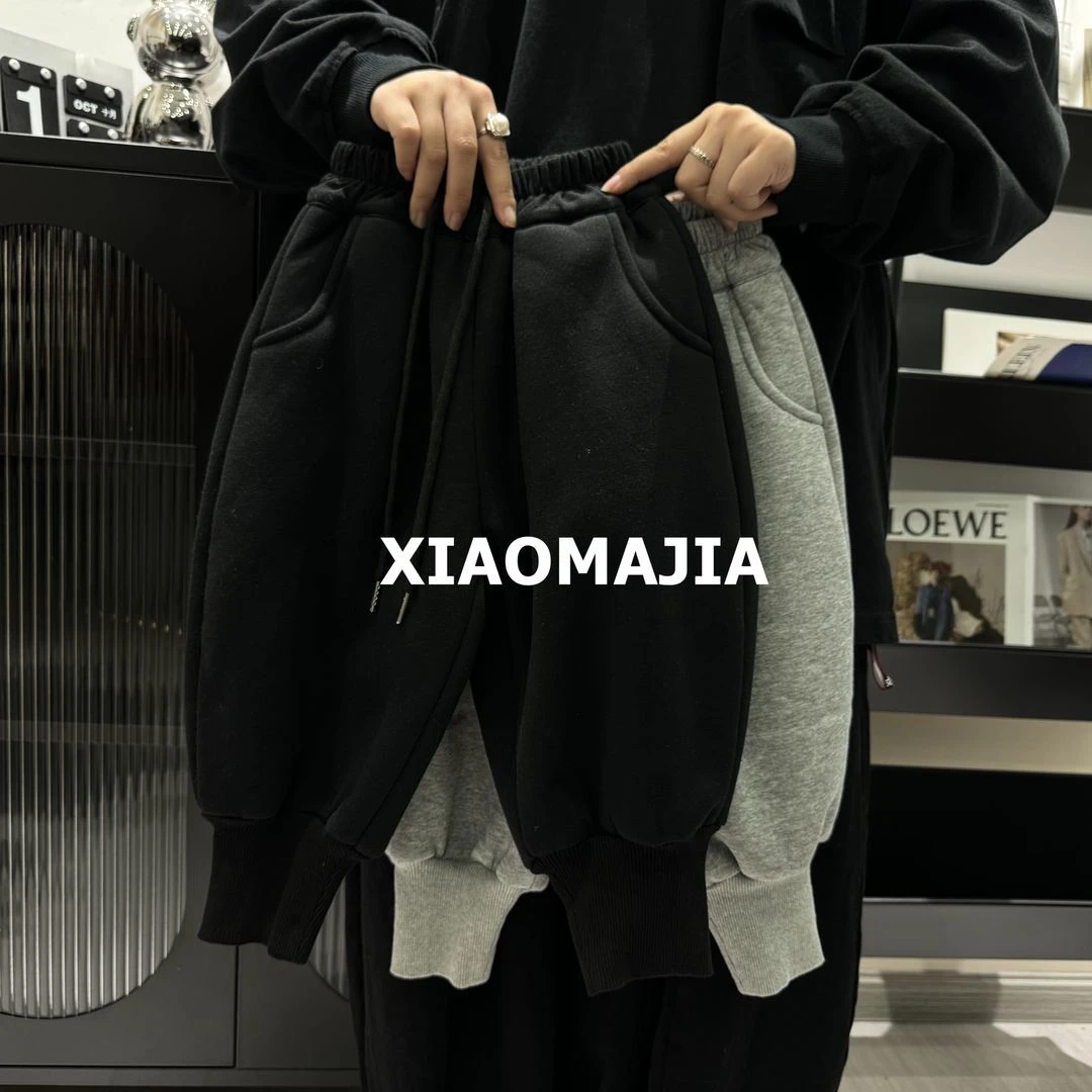巴啦吧儿童秋冬季加厚加绒卫裤中性男童卫裤女宝裤子时尚休闲裤BH