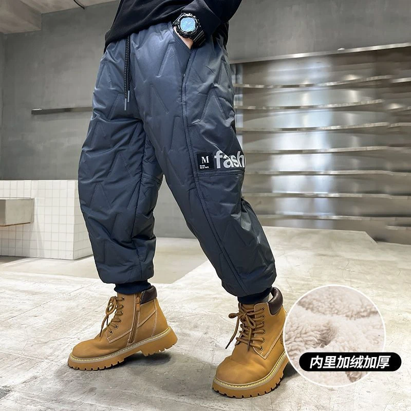 巴啦吧男童秋冬季加绒裤子2023新款中大童冬款保暖裤儿童羊羔绒GB