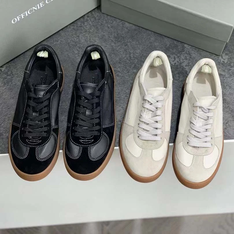 2025时尚百搭男女同款真皮低帮板鞋系带厚底潮鞋德训鞋运动休闲鞋