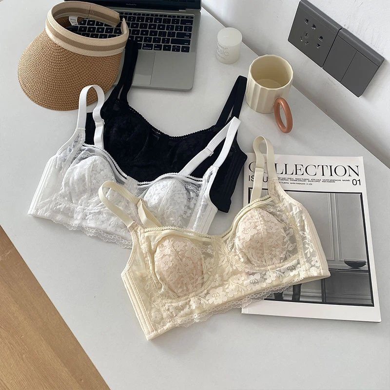 超薄内衣女聚拢收副乳法式蕾丝大胸显小兔耳朵杯性感调整型文胸罩