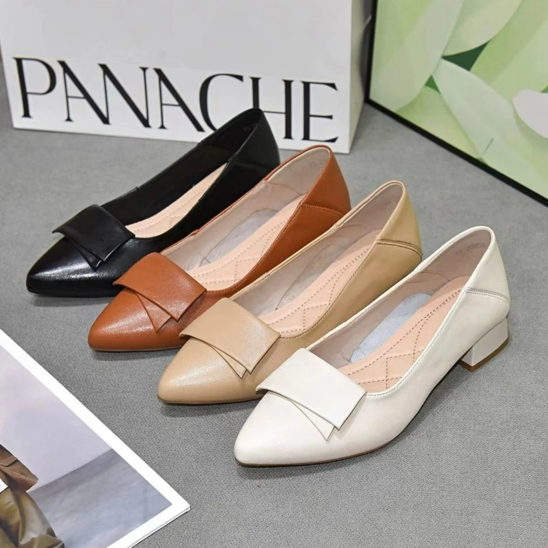 软皮单鞋女新款四季软皮软底舒适百搭女鞋粗跟单鞋妈妈鞋百搭女鞋