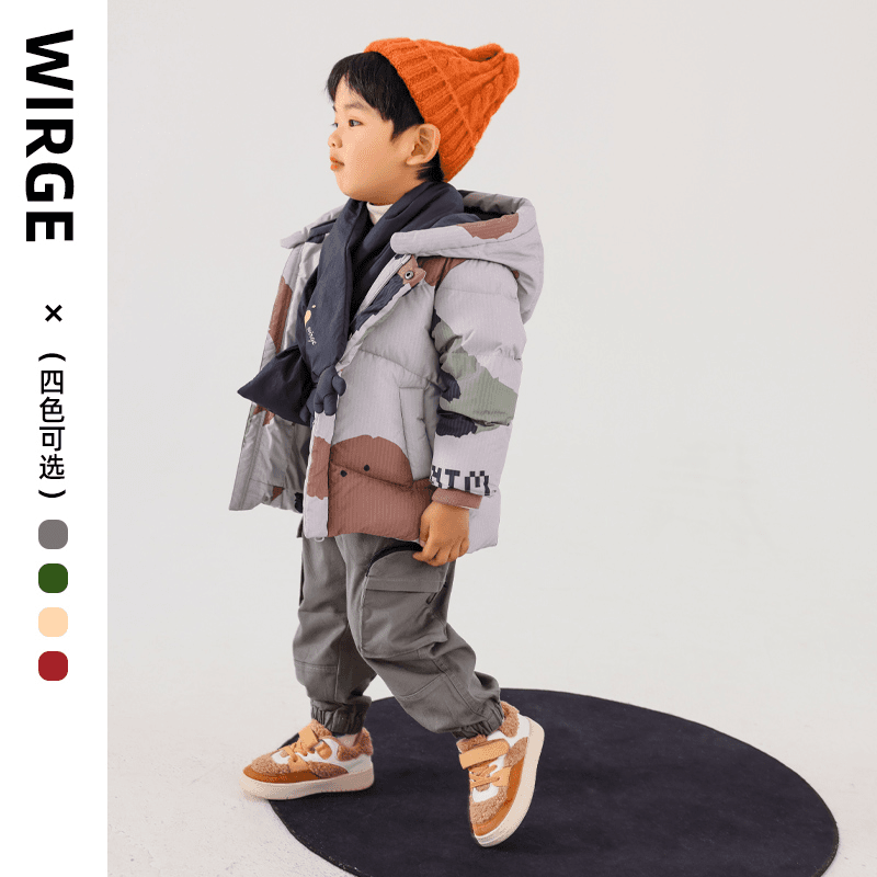 韦氏 中大童宝宝连帽冬季女童中长款加厚秋冬休闲印花羽绒服小童