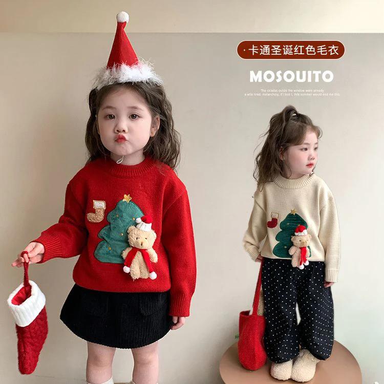 时尚女孩冬季新款卡通圣诞挂件小熊加厚毛衣