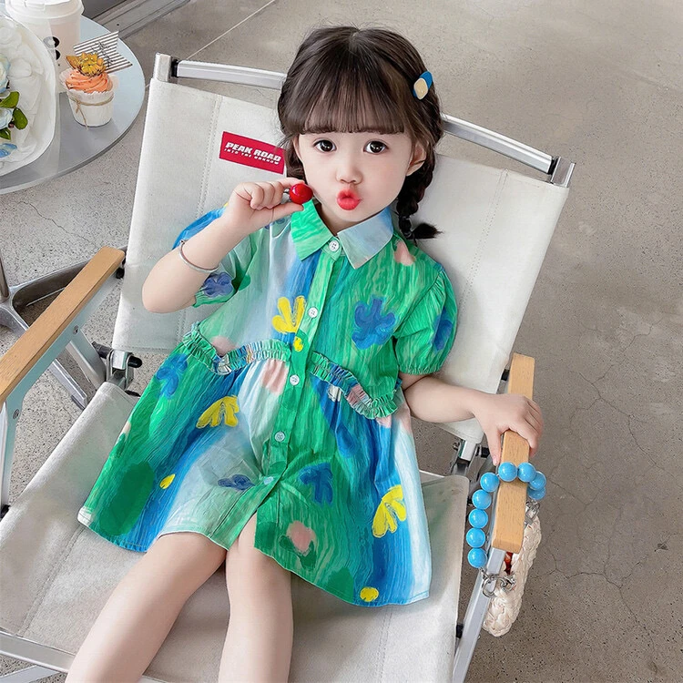 夏季女童连衣裙女孩子洋气时尚油画衬衫裙