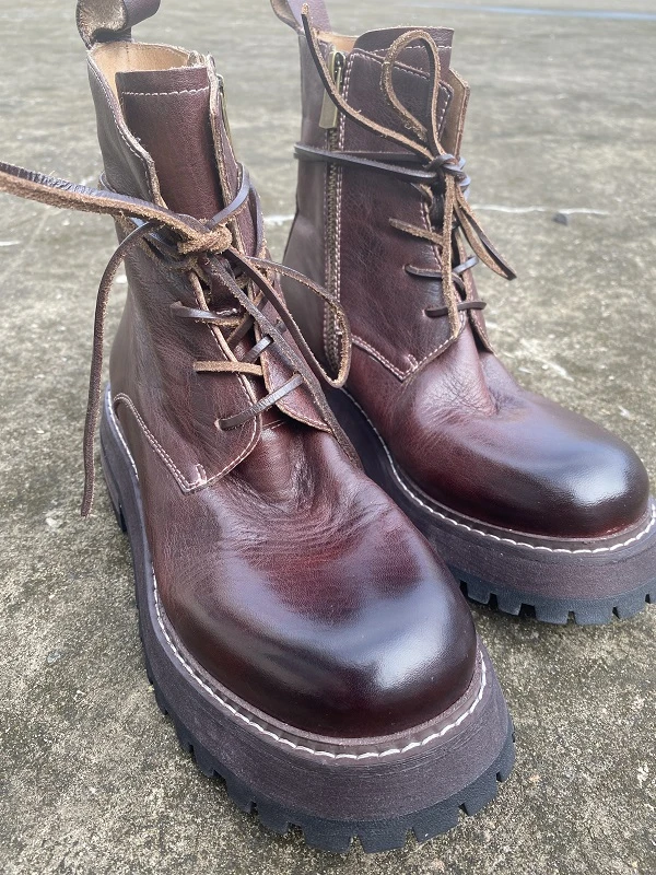 CHEN C 手工女鞋(34-40码)5cm水洗复古靴子做旧真皮马丁靴