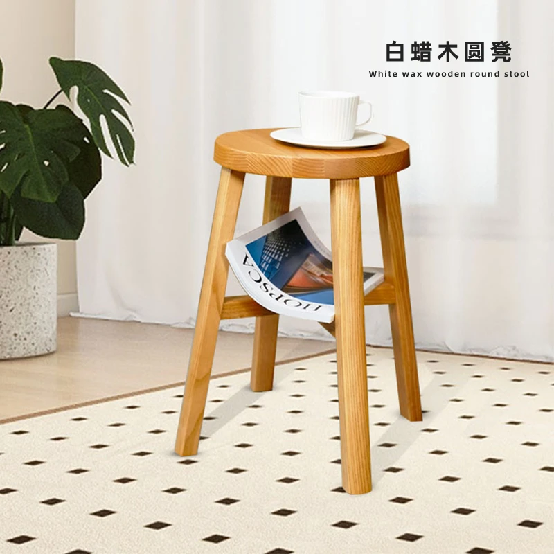 实木凳子可叠放圆凳子家用矮凳木头板凳现代简约餐桌凳客厅高凳子