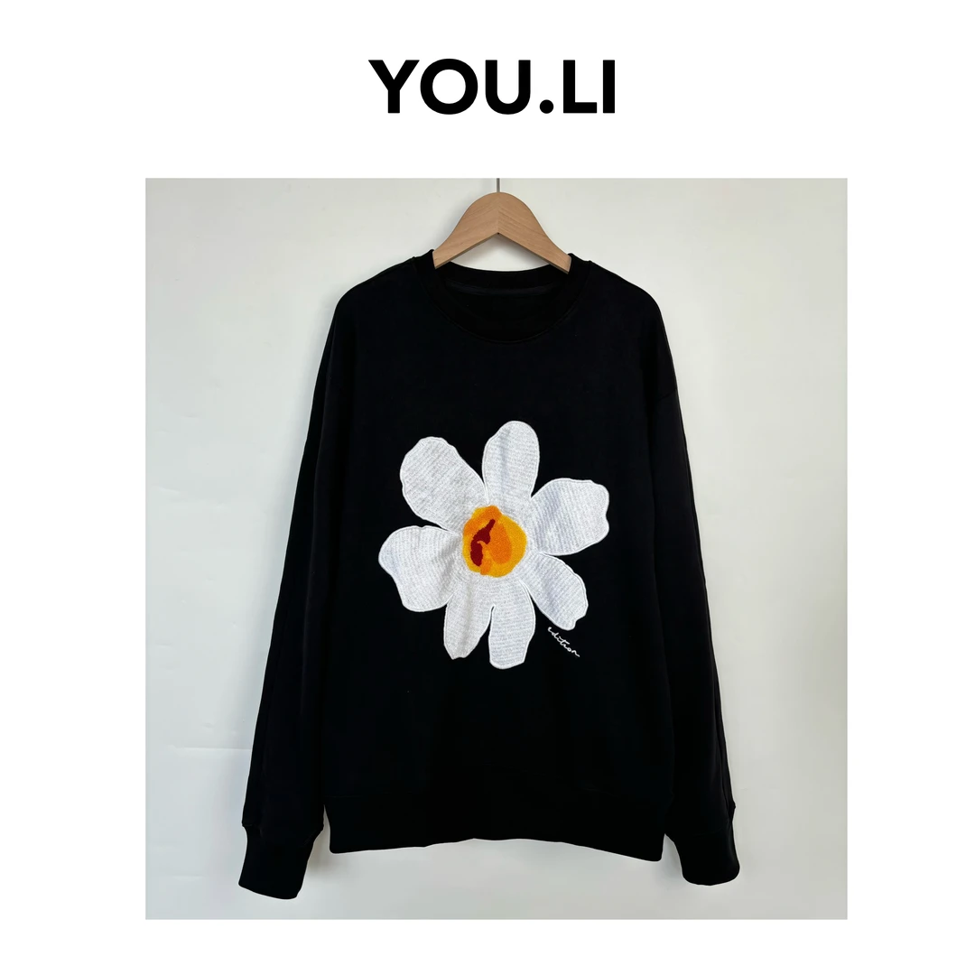 太阳花 ▏E家同款太阳花刺绣圆领廓形宽松休闲设计感设计师卫衣