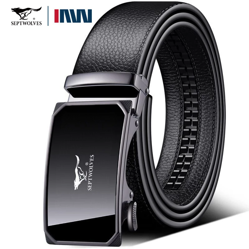 七匹狼男士皮带真皮自动扣腰带商务简约镜面纯头层牛皮卡槽裤带潮