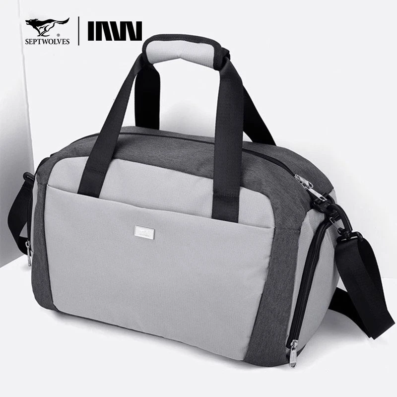 七匹狼手提旅行包男灰色旅行袋多功能健身包男包大容量出差行李包