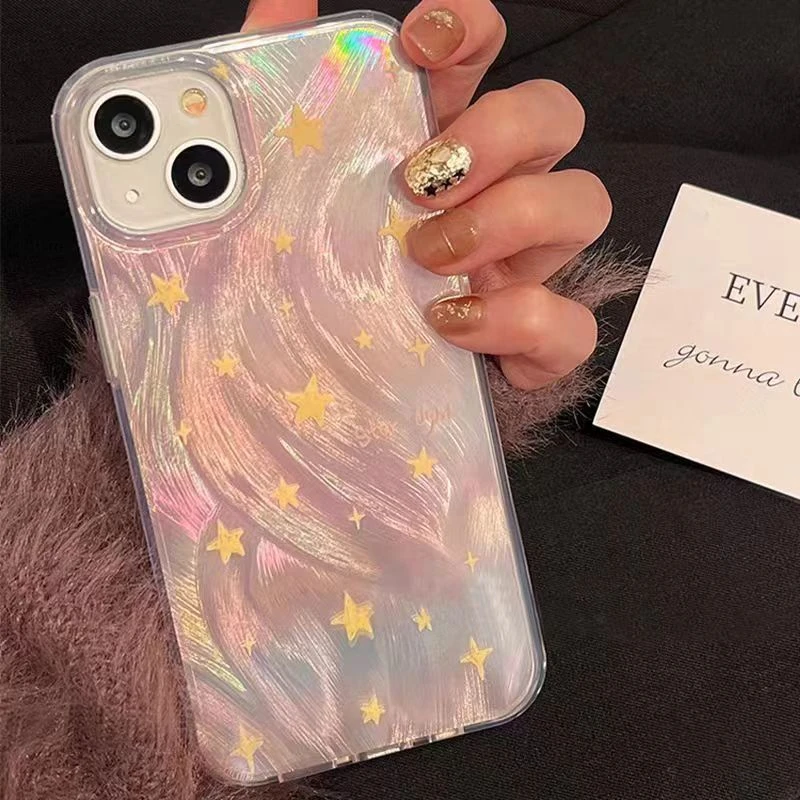 ins镭射渐变星星适用苹果15promax手机壳iphone13新款14pro女款12