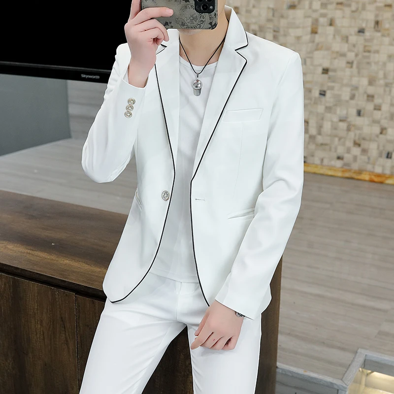 西服套装男士韩版修身2023秋季新款小西装休闲裤百搭高档两件套装