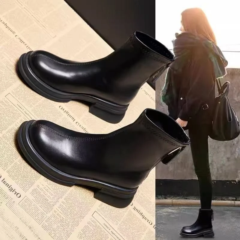 秋冬加绒短靴女靴子2024新款切尔西靴显瘦瘦靴英伦风加绒马丁靴女