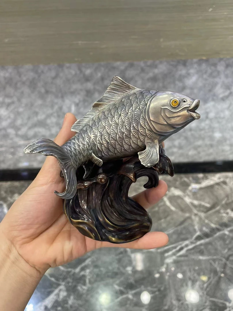 九乐 足银银制品 浪花鱼摆件 足银999