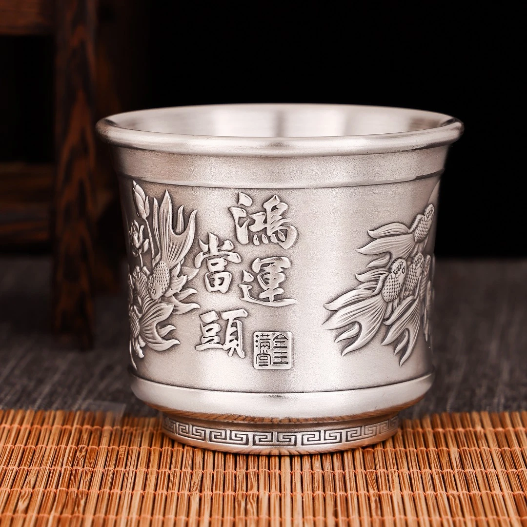 九乐 足银银制品 鸿运当头主人杯70克 足银999