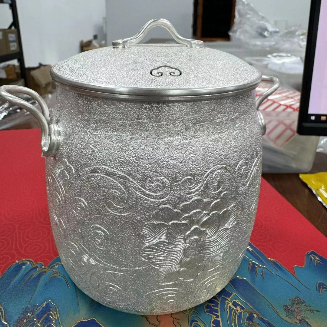 九乐 足银银制品 420克祥云牡丹炖盅 足银999