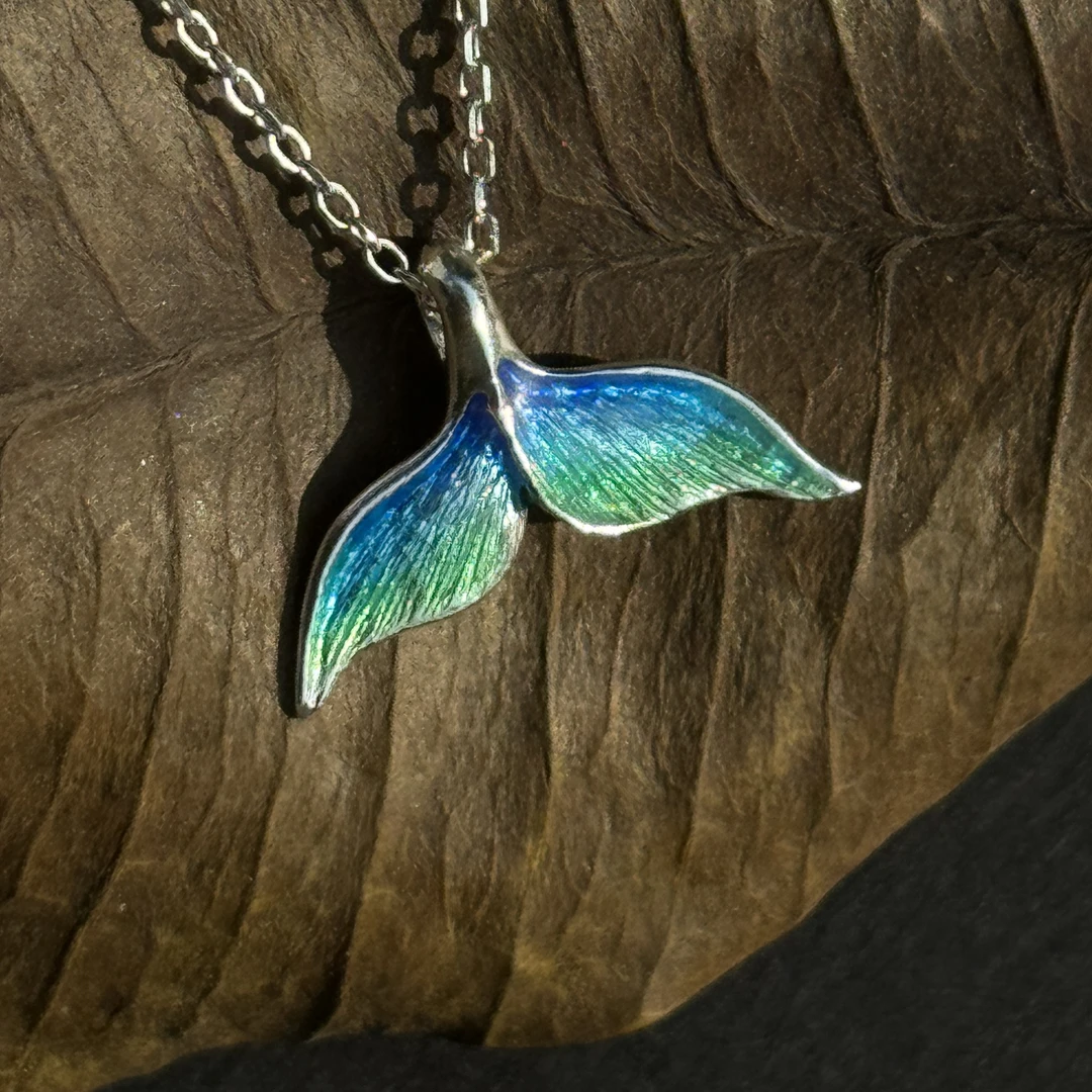 吊坠足银 人鱼尾项链高温珐琅彩手工气质百搭坠链