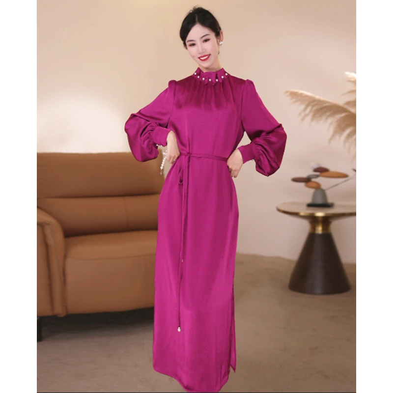 早秋高级感连衣裙2024新款遮肚子减龄裙子女春秋气质显瘦大摆长裙