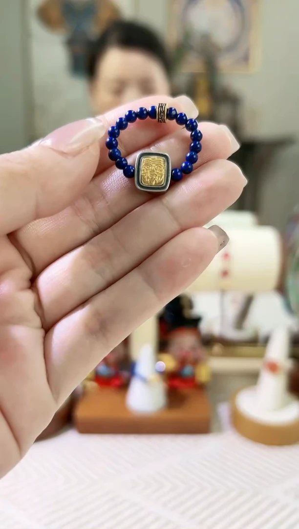 【闪购商品】青金石戒指银S925镶嵌青金石扎基拉姆戒子