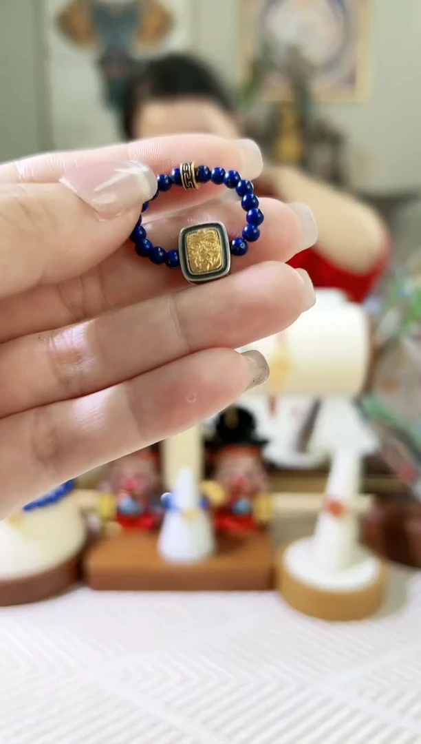 【闪购商品】青金石戒指银S925镶嵌青金石扎基拉姆戒子