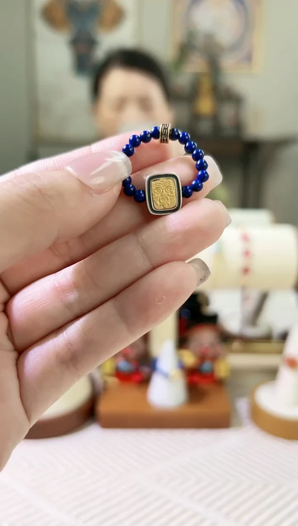 【闪购商品】青金石戒指银S925镶嵌青金石扎基拉姆戒子