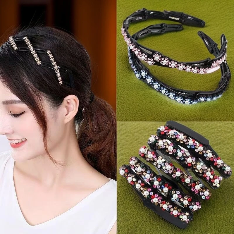 新款水钻伸缩复古折叠发箍便携头箍洗脸发带防滑外出发饰网红发饰