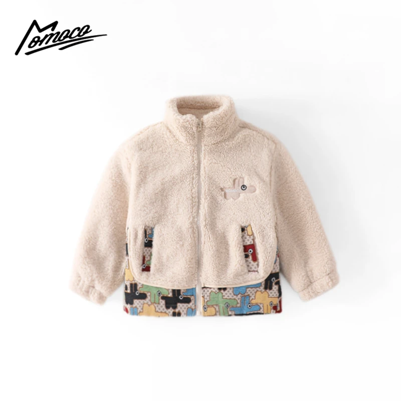 MOMOCO2024儿童新款冬季童装时尚花拼毛外套雅丹风格75430107006