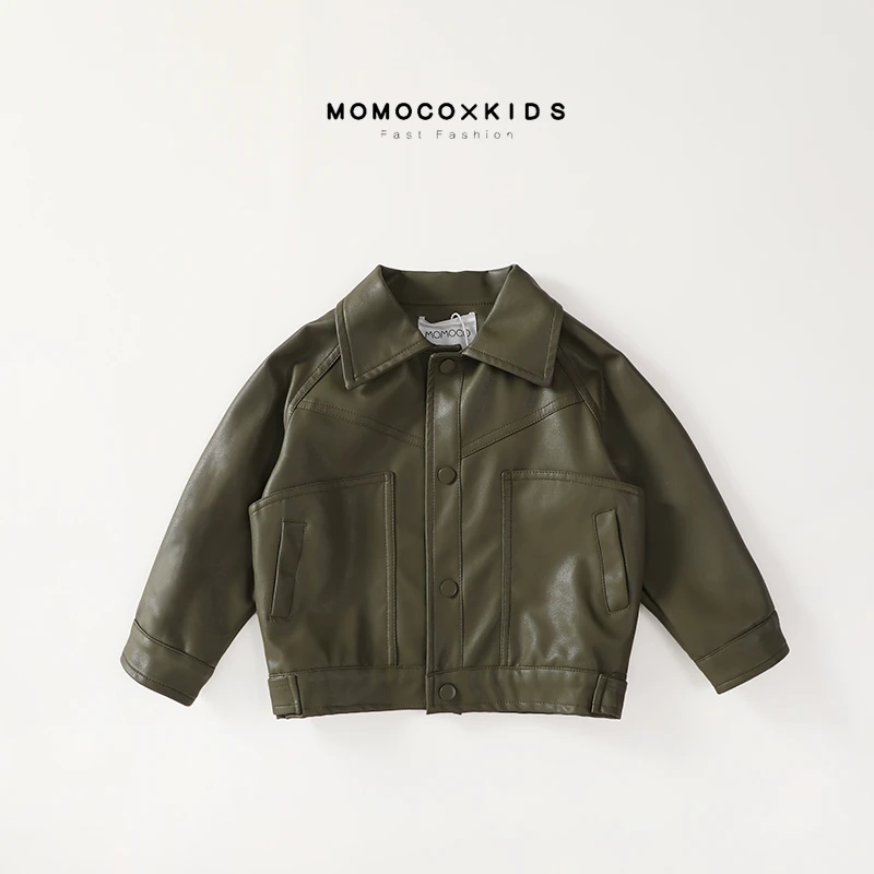 MOMOCO-男童春秋翻领中小童潮流百搭时尚皮衣外套75130105001