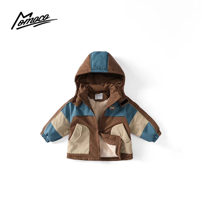 MOMOCO冬季男童中小童时尚复古加绒加厚韩版拼接棉衣75430107011