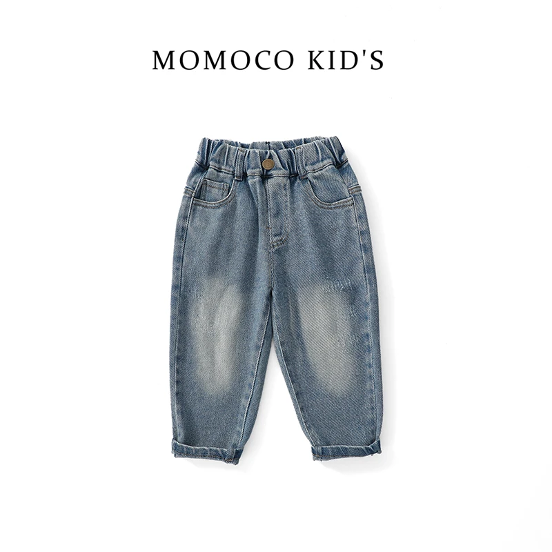 MOMOCO/2024春季男童休闲牛仔裤儿童裤子复古韩版长裤75130350012