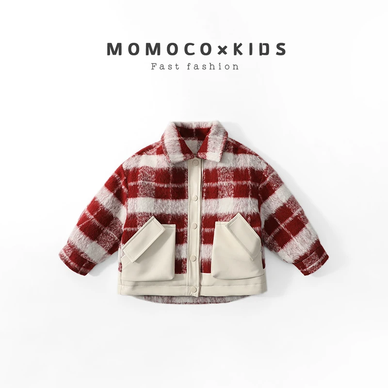 MOMOCO2023儿童新款冬季童装韩版皮毛一体夹克外套76480120200