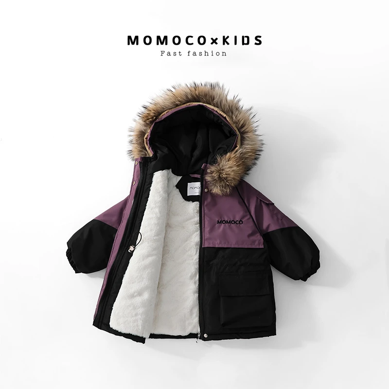MOMOCO秋冬儿童冲锋衣童装连帽加绒加厚儿童外套76930107201