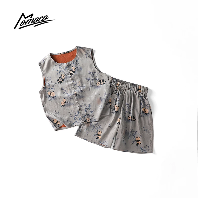 MOMOCO夏季宽松男童熊猫时尚复古中式双面提花套装75230578070