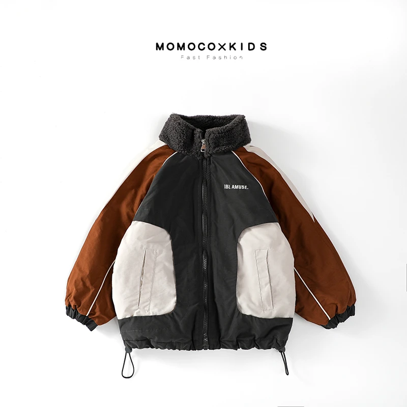 MOMOCO/儿童新款秋冬季男童休闲拼色保暖立领棉服外套76420101201