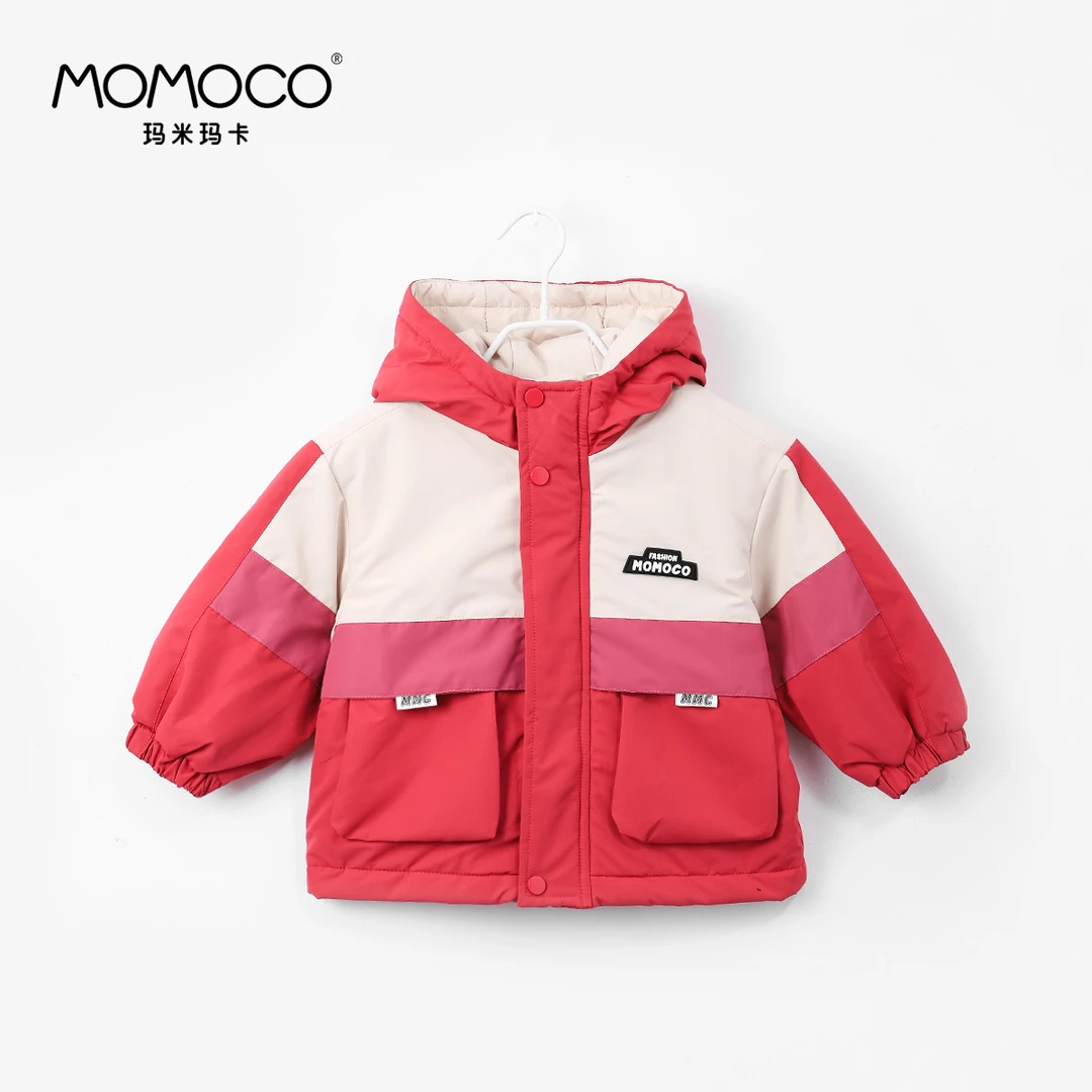 MOMOCO冬季2024新款男童时尚拼色棉衣立体口袋外套75430101011