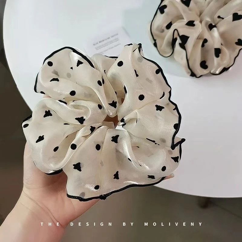 气质丸子头大肠发圈女时尚大号米白头绳发饰纱质扎头发绳皮筋头饰