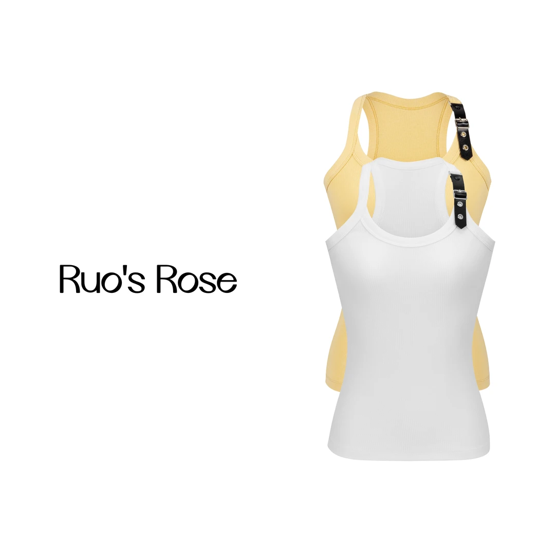 Ruos Rose皮质拼接圆领吊带背心