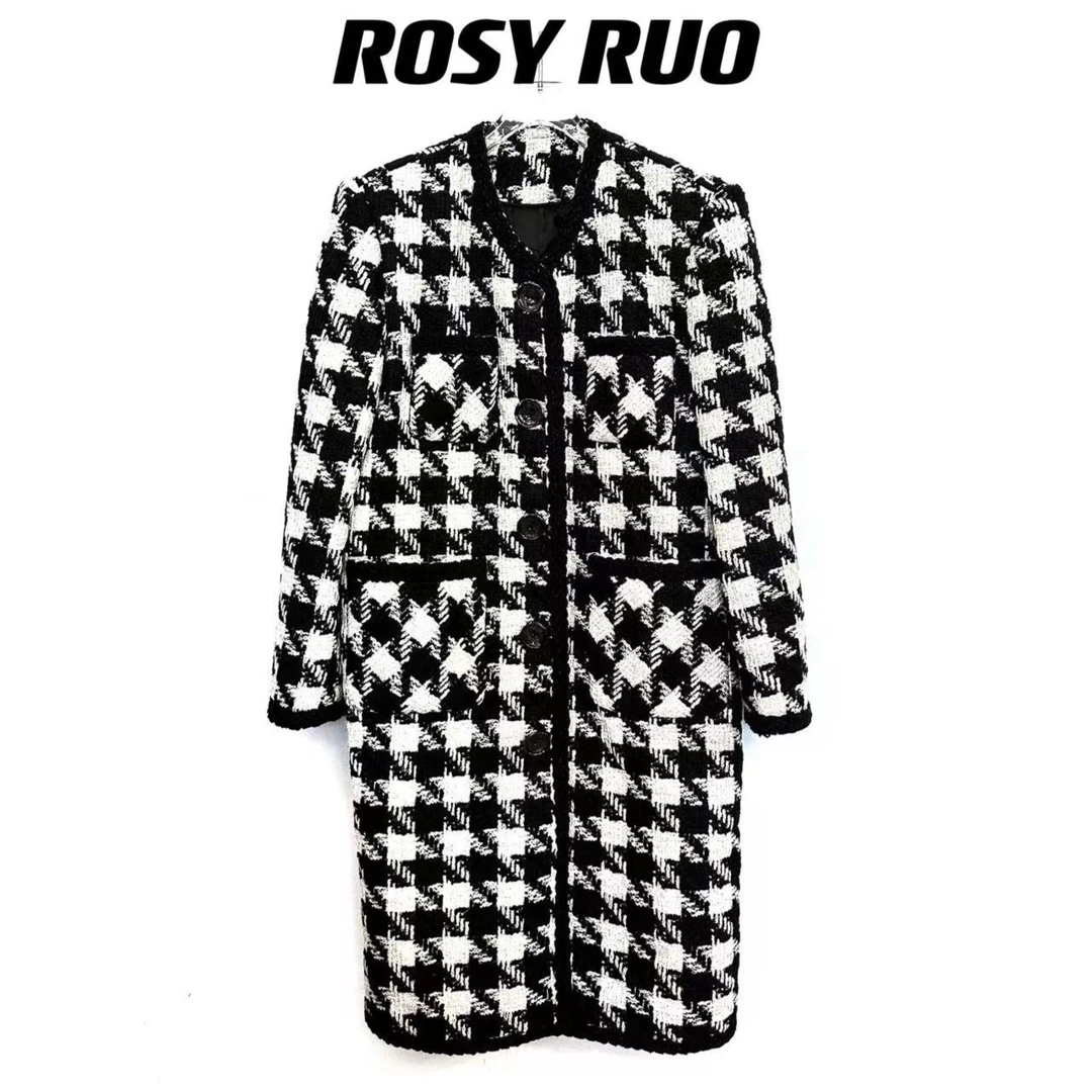 【若曦同款】财阀系列千鸟格军装风廓型呢子外套