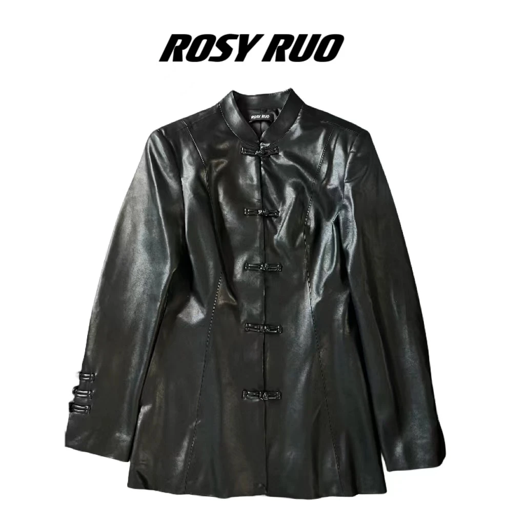 【若曦同款】 新款复古国风唐装盘扣立领皮衣外套