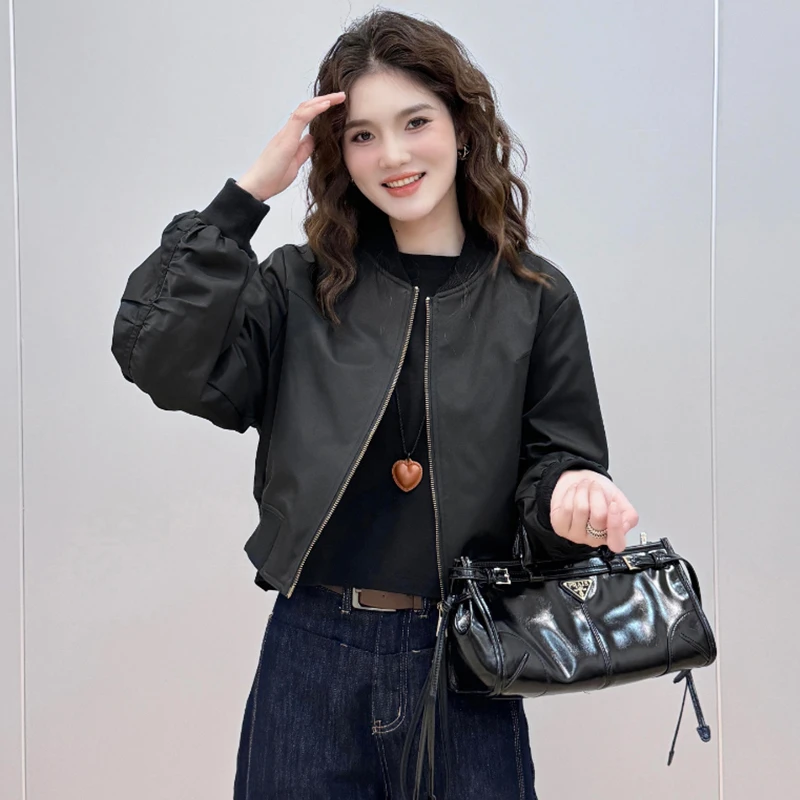 时尚休闲小个子短外套女2025年春秋新款宽松短款百搭棒球夹克上衣