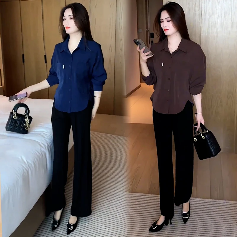 时尚长袖衬衫女2025年春秋新款洋气休闲百搭宽松显瘦减龄衬衣上衣