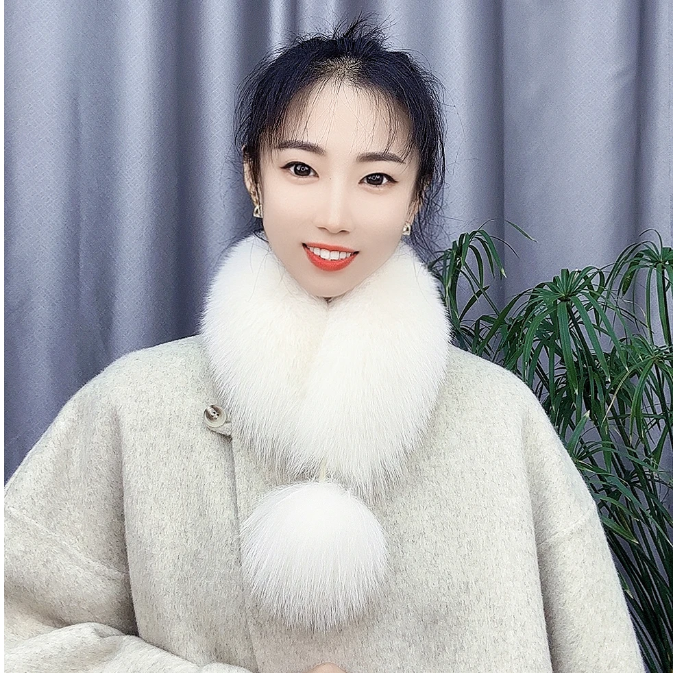 100%真毛秋冬双面狐狸獭兔毛女士保暖围巾时尚百搭带球吸扣款围脖
